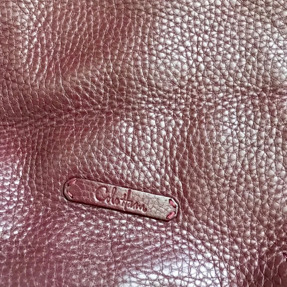 Cole Haan Burgundy Oxblood Pebbled Leather Zip Pocket Hobo Bag